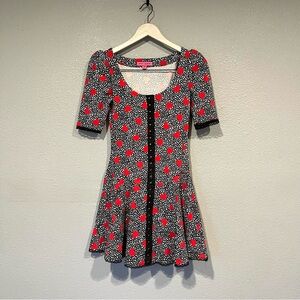 Betsey Johnson Vintage Retro Rockabilly Corset Heart Print Mini Dress size XS
